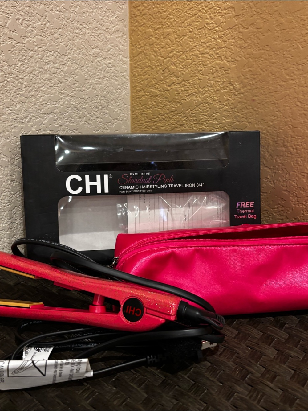CHI Pink Travel Ceramic 3/4" Flat Iron with Free Thermal Bag
